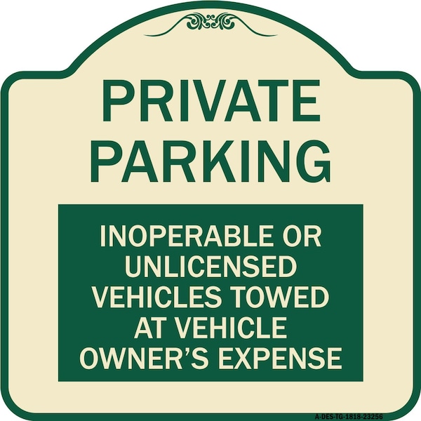 Signmission Private Parking Inoperable or Unlicensed Vehicles Towed at Vehicle Owners Expense, TG-1818-23256 A-DES-TG-1818-23256 - main